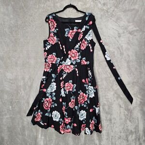 Hanpceirs Womens Mini Dress 3X Black Pink Floral Sleeveless Fit Flare Belt